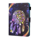 For 7 inch Tablet PC Universal Sewing Thread Horizontal Painted Flat Leather Case with Pen Cover & Anti Skid Strip & Card Slot & Holder(Starry Sky Wind Chimes)