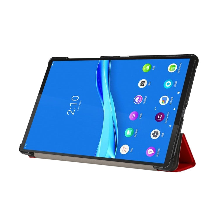 For Lenovo Tab M10 HD (X306) 3-folding Skin Texture Horizontal Flip TPU + PU Leather Case with Holder(Red)
