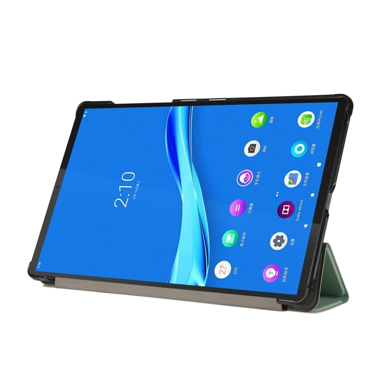 For Lenovo Tab M10 HD (X306) 3-folding Skin Texture Horizontal Flip TPU + PU Leather Case with Holder(Mint Green)
