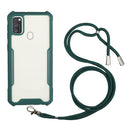 For OPPO A53 2020 / A32 / A33 Acrylic + Color TPU Shockproof Case with Neck Lanyard(Dark Green)