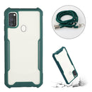 For OPPO A53 2020 / A32 / A33 Acrylic + Color TPU Shockproof Case with Neck Lanyard(Dark Green)