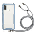 For OPPO A53 2020 / A32 / A33 Acrylic + Color TPU Shockproof Case with Neck Lanyard(Milk Grey)