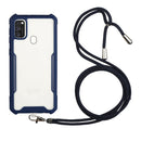 For OPPO A53 2020 / A32 / A33 Acrylic + Color TPU Shockproof Case with Neck Lanyard(Dark Blue)