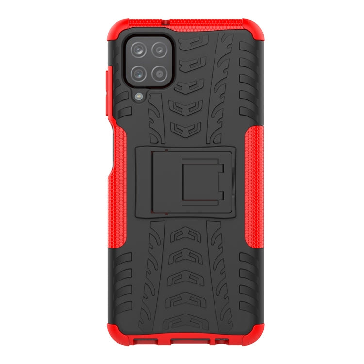 For Samsung Galaxy A12 5G Tire Texture Shockproof TPU+PC Protective Case with Holder(Red)