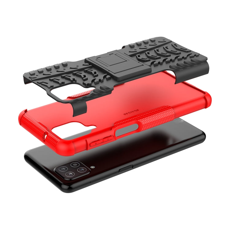 For Samsung Galaxy A12 5G Tire Texture Shockproof TPU+PC Protective Case with Holder(Red)