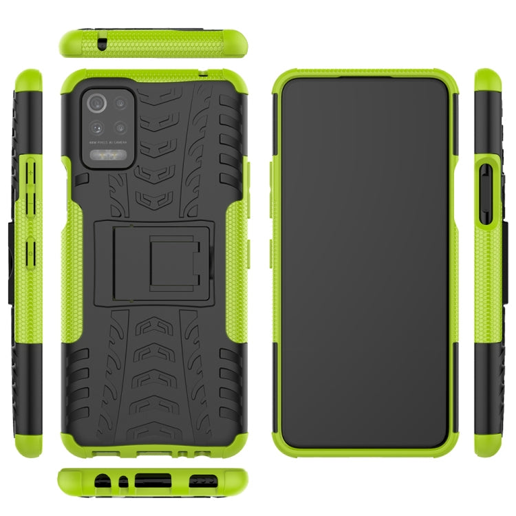 For LG K52 5G Tire Texture Shockproof TPU+PC Protective Case with Holder(Green)