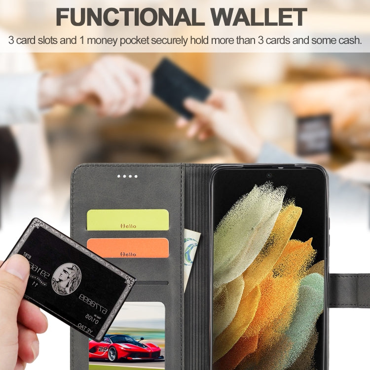 For Samsung Galaxy S21 Ultra 5G LC.IMEEKE Calf Texture Horizontal Flip Leather Case with Holder & Card Slots & Wallet(Black)