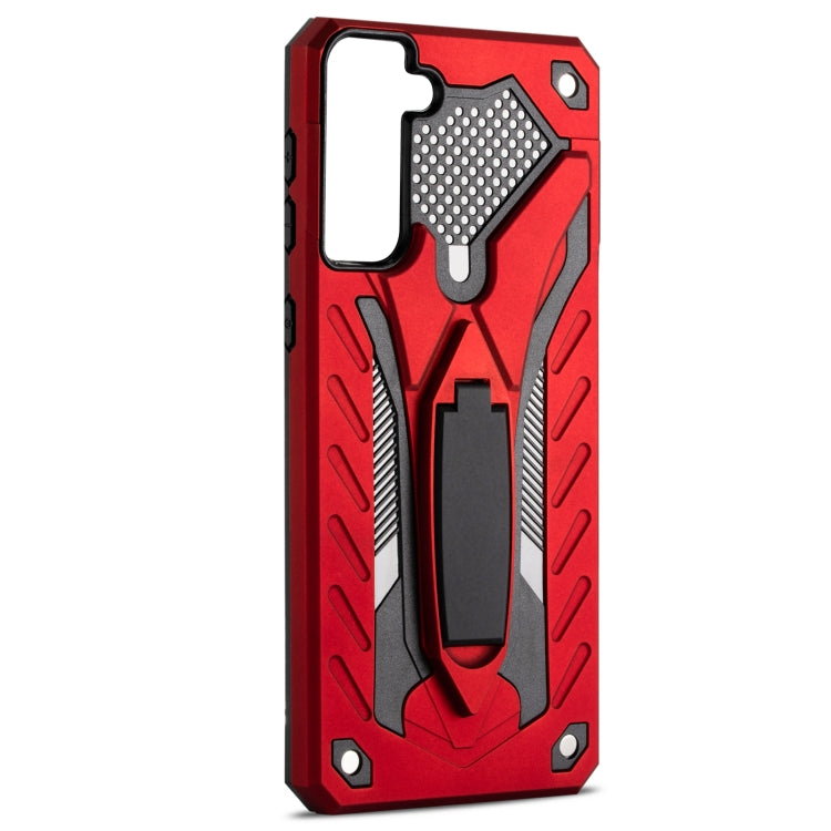 For Samsung Galaxy S21 5G Shockproof TPU + PC Protective Case with Holder(Red)