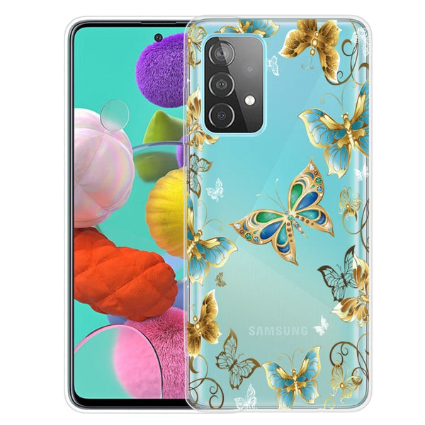 For Samsung Galaxy A32 5G Colored Drawing Pattern Highly Transparent TPU Protective Case(Gold Butterflies)