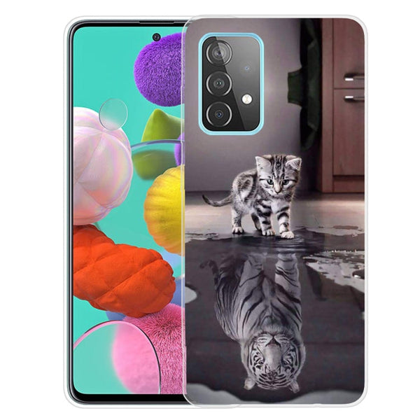 For Samsung Galaxy A52 5G / 4G Colored Drawing Pattern Highly Transparent TPU Protective Case(Reflection Cat Tiger)