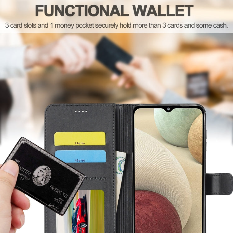 For Samsung Galaxy A12 LC.IMEEKE Calf Texture Horizontal Flip Leather Case, with Holder & Card Slots & Wallet & Photo Frame(Black)