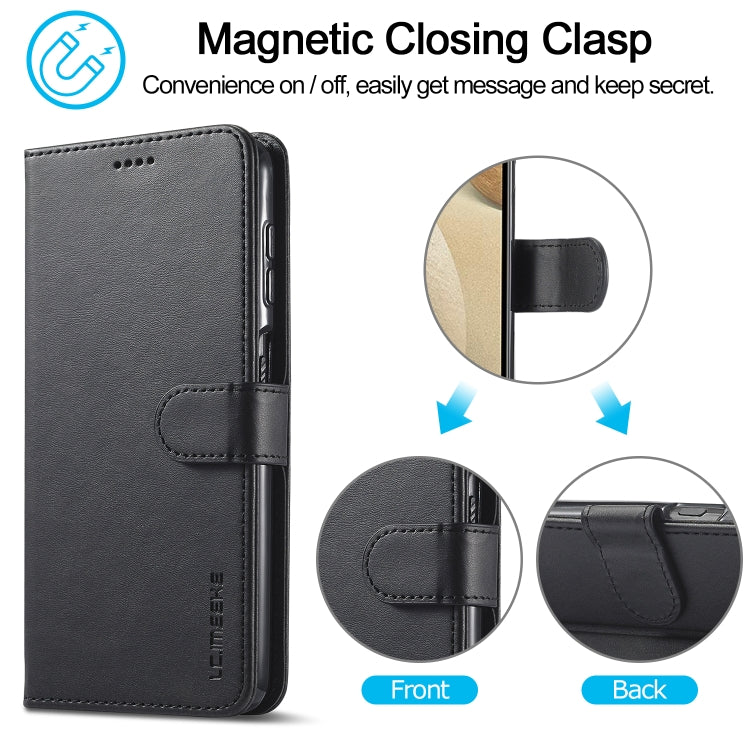 For Samsung Galaxy A12 LC.IMEEKE Calf Texture Horizontal Flip Leather Case, with Holder & Card Slots & Wallet & Photo Frame(Black)