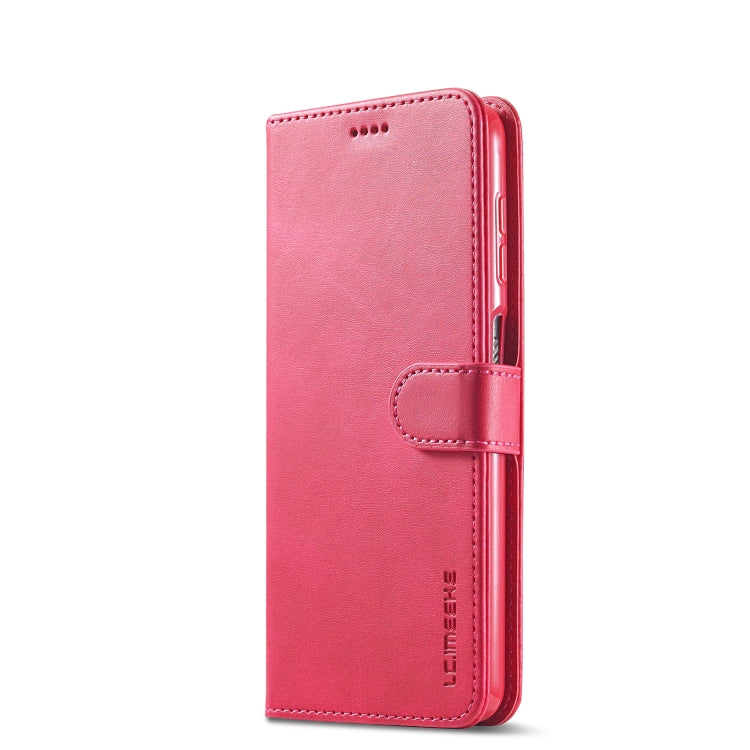 For Samsung Galaxy A12 LC.IMEEKE Calf Texture Horizontal Flip Leather Case, with Holder & Card Slots & Wallet & Photo Frame(Red)