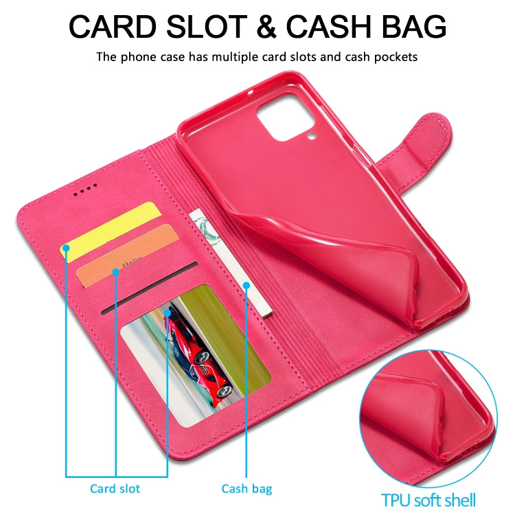 For Samsung Galaxy A12 LC.IMEEKE Calf Texture Horizontal Flip Leather Case, with Holder & Card Slots & Wallet & Photo Frame(Red)