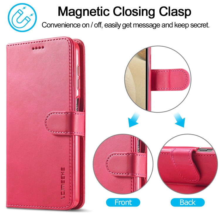 For Samsung Galaxy A12 LC.IMEEKE Calf Texture Horizontal Flip Leather Case, with Holder & Card Slots & Wallet & Photo Frame(Red)