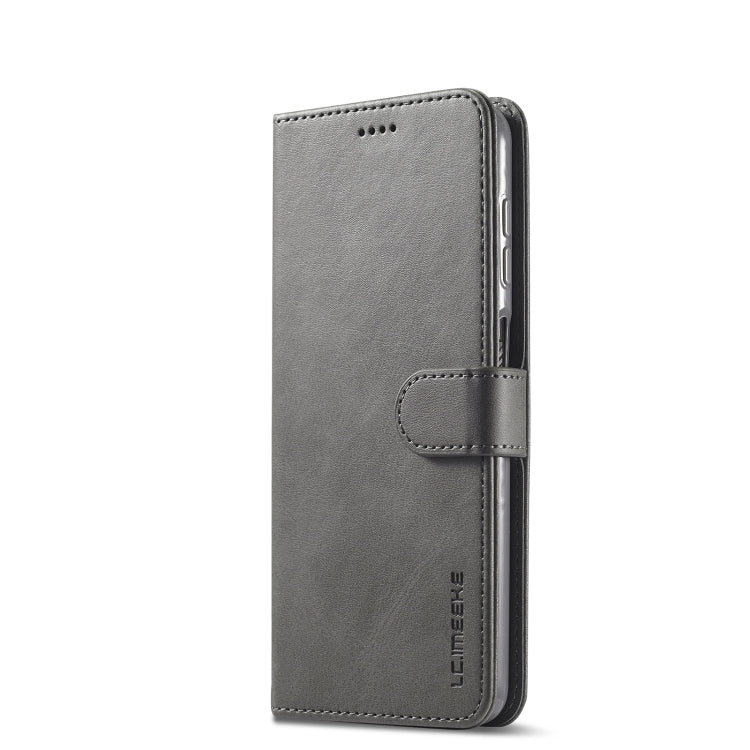 For Samsung Galaxy A12 LC.IMEEKE Calf Texture Horizontal Flip Leather Case, with Holder & Card Slots & Wallet & Photo Frame(Grey)