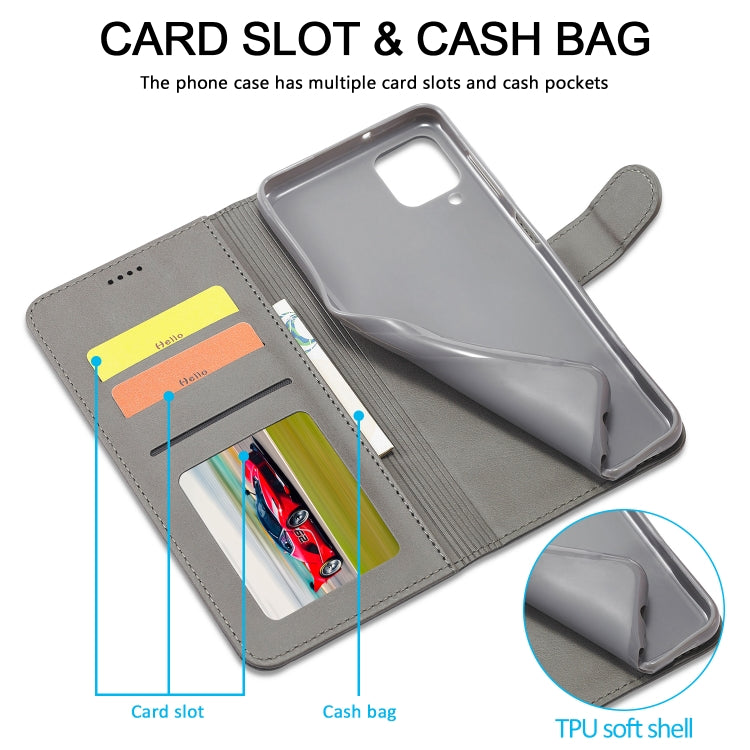 For Samsung Galaxy A12 LC.IMEEKE Calf Texture Horizontal Flip Leather Case, with Holder & Card Slots & Wallet & Photo Frame(Grey)