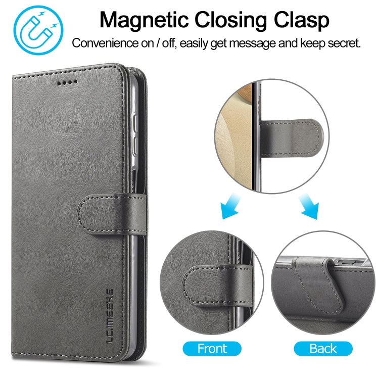 For Samsung Galaxy A12 LC.IMEEKE Calf Texture Horizontal Flip Leather Case, with Holder & Card Slots & Wallet & Photo Frame(Grey)