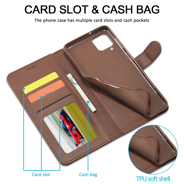 For Samsung Galaxy A12 LC.IMEEKE Calf Texture Horizontal Flip Leather Case, with Holder & Card Slots & Wallet & Photo Frame(Coffee)