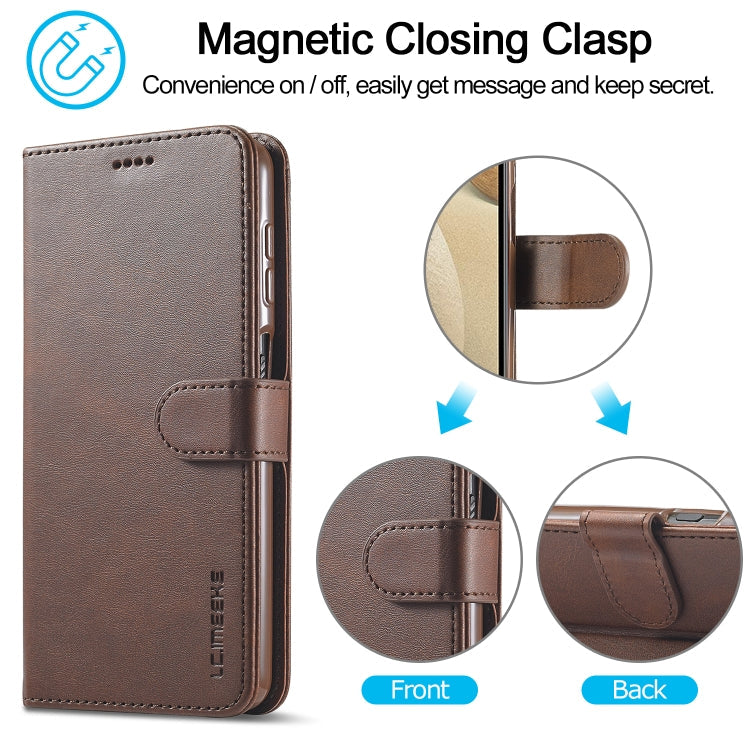 For Samsung Galaxy A12 LC.IMEEKE Calf Texture Horizontal Flip Leather Case, with Holder & Card Slots & Wallet & Photo Frame(Coffee)