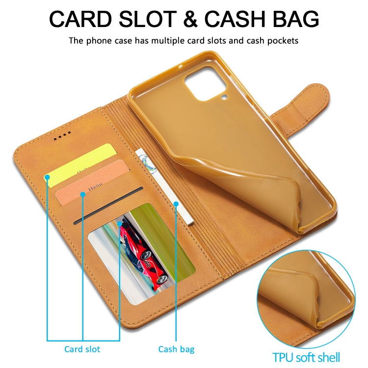 For Samsung Galaxy A12 LC.IMEEKE Calf Texture Horizontal Flip Leather Case, with Holder & Card Slots & Wallet & Photo Frame(Brown)