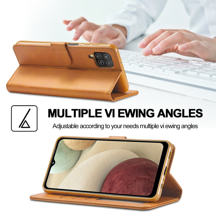For Samsung Galaxy A12 LC.IMEEKE Calf Texture Horizontal Flip Leather Case, with Holder & Card Slots & Wallet & Photo Frame(Brown)