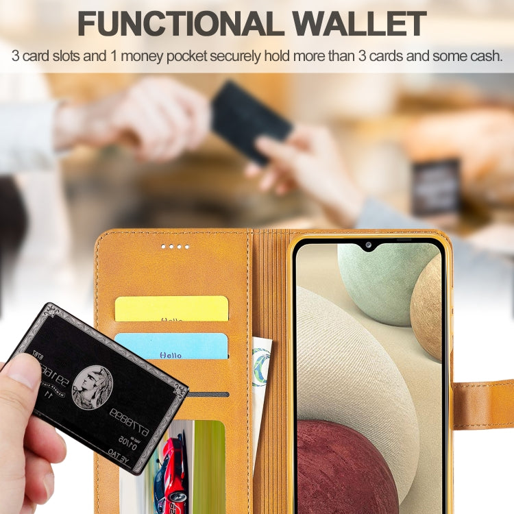 For Samsung Galaxy A12 LC.IMEEKE Calf Texture Horizontal Flip Leather Case, with Holder & Card Slots & Wallet & Photo Frame(Brown)