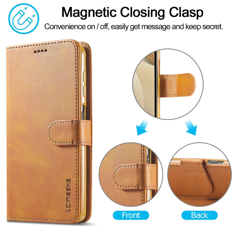 For Samsung Galaxy A12 LC.IMEEKE Calf Texture Horizontal Flip Leather Case, with Holder & Card Slots & Wallet & Photo Frame(Brown)