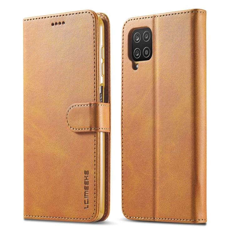 For Samsung Galaxy A12 LC.IMEEKE Calf Texture Horizontal Flip Leather Case, with Holder & Card Slots & Wallet & Photo Frame(Brown)