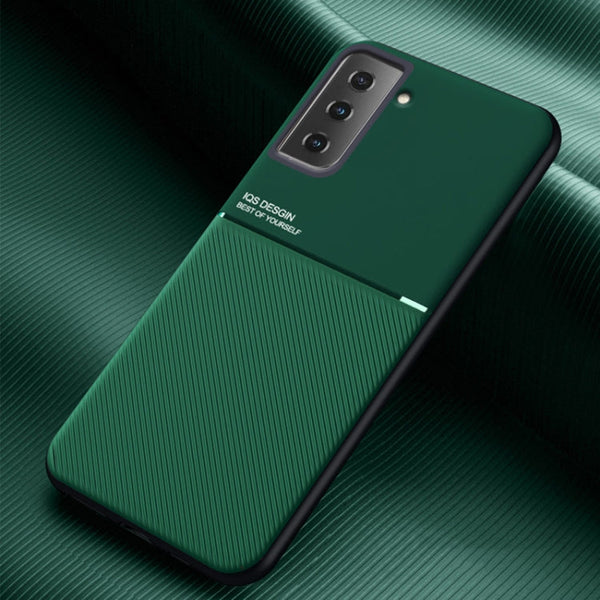 For Samsung Galaxy S21+ 5G Classic Tilt Strip Grain Magnetic Shockproof PC + TPU Case(Green)