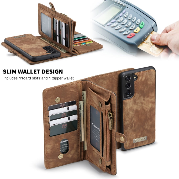 For Samsung Galaxy S21 5G CaseMe Detachable Multifunctional Horizontal Flip Leather Case, with Card Slot & Holder & Zipper Wallet & Photo Frame(Brown)