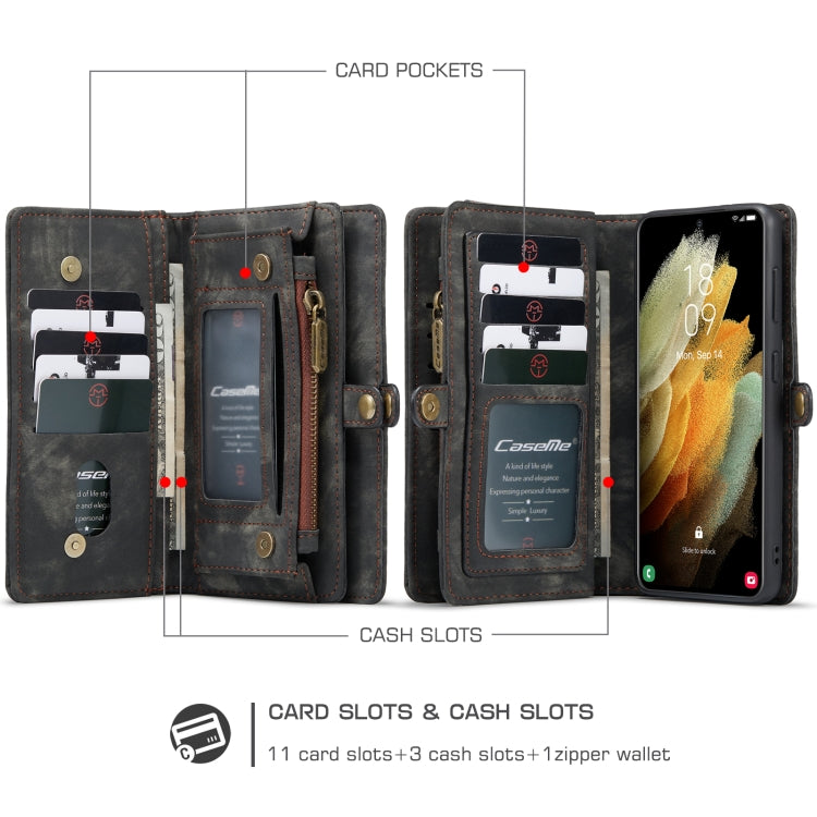 For Samsung Galaxy S21+ 5G CaseMe Detachable Multifunctional Horizontal Flip Leather Case, with Card Slot & Holder & Zipper Wallet & Photo Frame(Black)
