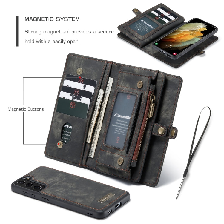 For Samsung Galaxy S21+ 5G CaseMe Detachable Multifunctional Horizontal Flip Leather Case, with Card Slot & Holder & Zipper Wallet & Photo Frame(Black)