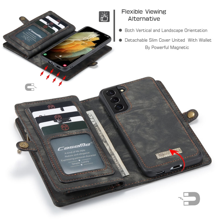 For Samsung Galaxy S21+ 5G CaseMe Detachable Multifunctional Horizontal Flip Leather Case, with Card Slot & Holder & Zipper Wallet & Photo Frame(Black)