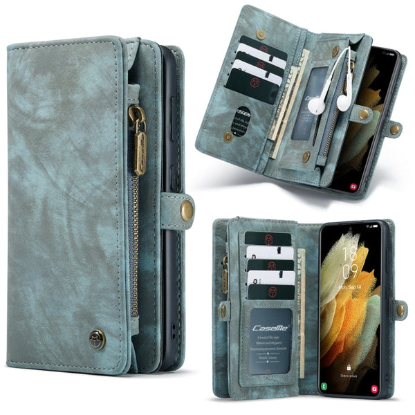 For Samsung Galaxy S21+ 5G CaseMe Detachable Multifunctional Horizontal Flip Leather Case, with Card Slot & Holder & Zipper Wallet & Photo Frame(Green)
