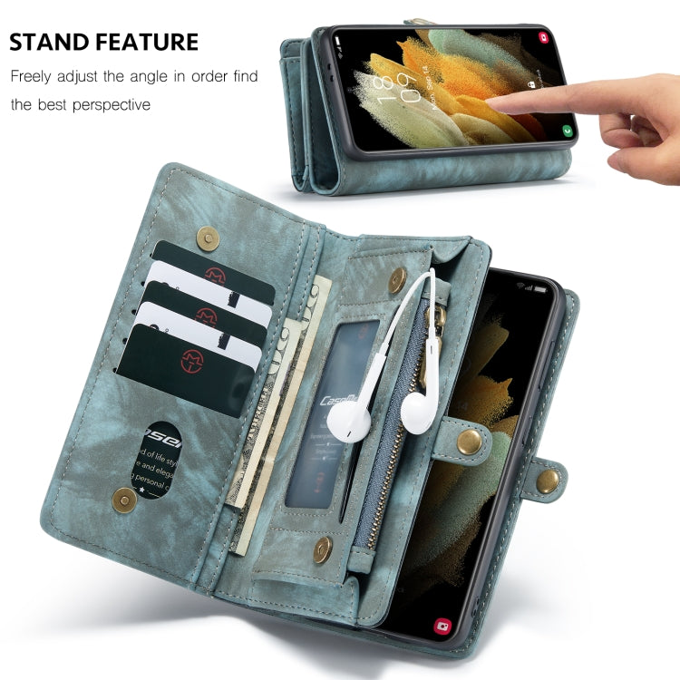 For Samsung Galaxy S21+ 5G CaseMe Detachable Multifunctional Horizontal Flip Leather Case, with Card Slot & Holder & Zipper Wallet & Photo Frame(Green)