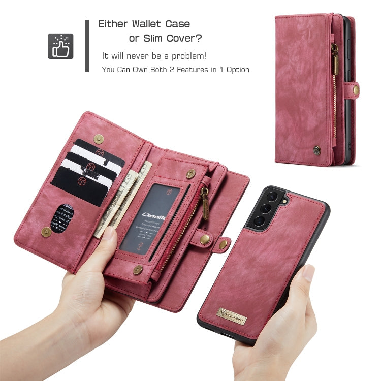 For Samsung Galaxy S21+ 5G CaseMe Detachable Multifunctional Horizontal Flip Leather Case, with Card Slot & Holder & Zipper Wallet & Photo Frame(Red)