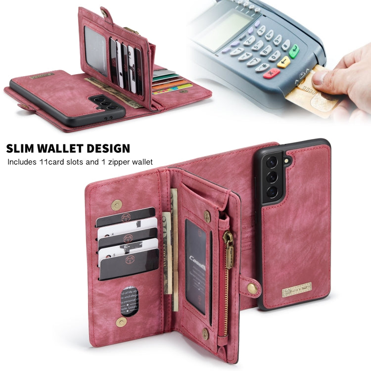 For Samsung Galaxy S21+ 5G CaseMe Detachable Multifunctional Horizontal Flip Leather Case, with Card Slot & Holder & Zipper Wallet & Photo Frame(Red)
