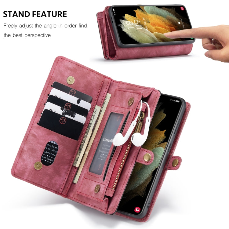 For Samsung Galaxy S21+ 5G CaseMe Detachable Multifunctional Horizontal Flip Leather Case, with Card Slot & Holder & Zipper Wallet & Photo Frame(Red)