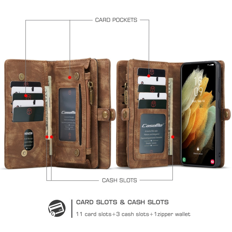 For Samsung Galaxy S21+ 5G CaseMe Detachable Multifunctional Horizontal Flip Leather Case, with Card Slot & Holder & Zipper Wallet & Photo Frame(Brown)