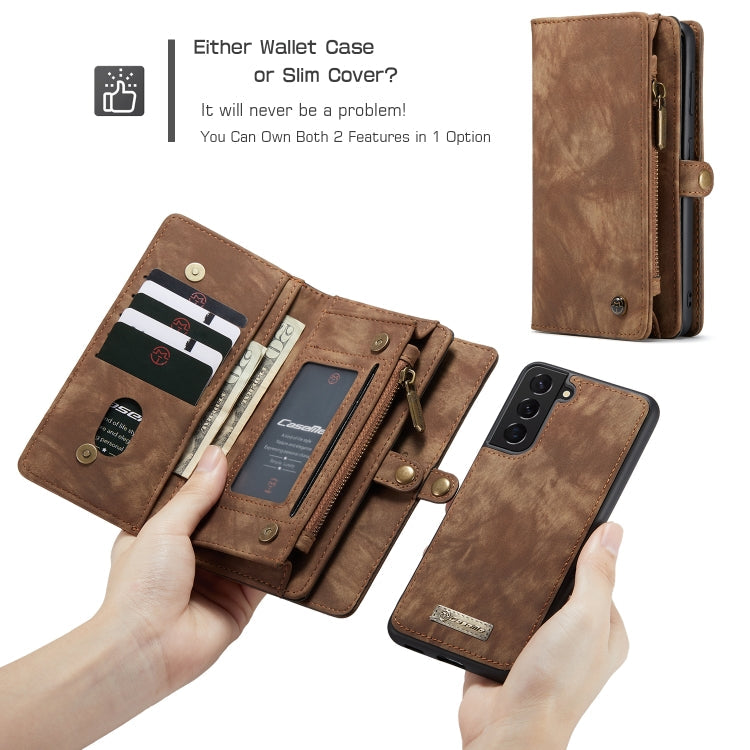 For Samsung Galaxy S21+ 5G CaseMe Detachable Multifunctional Horizontal Flip Leather Case, with Card Slot & Holder & Zipper Wallet & Photo Frame(Brown)