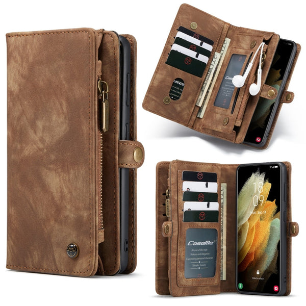 For Samsung Galaxy S21+ 5G CaseMe Detachable Multifunctional Horizontal Flip Leather Case, with Card Slot & Holder & Zipper Wallet & Photo Frame(Brown)