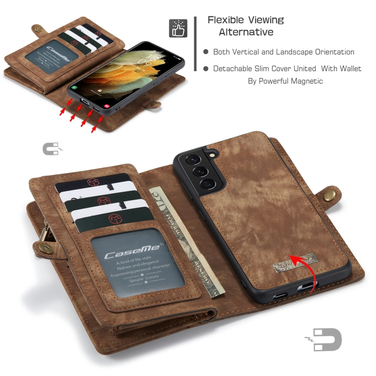 For Samsung Galaxy S21+ 5G CaseMe Detachable Multifunctional Horizontal Flip Leather Case, with Card Slot & Holder & Zipper Wallet & Photo Frame(Brown)