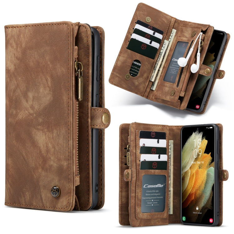 For Samsung Galaxy S21+ 5G CaseMe Detachable Multifunctional Horizontal Flip Leather Case, with Card Slot & Holder & Zipper Wallet & Photo Frame(Brown)