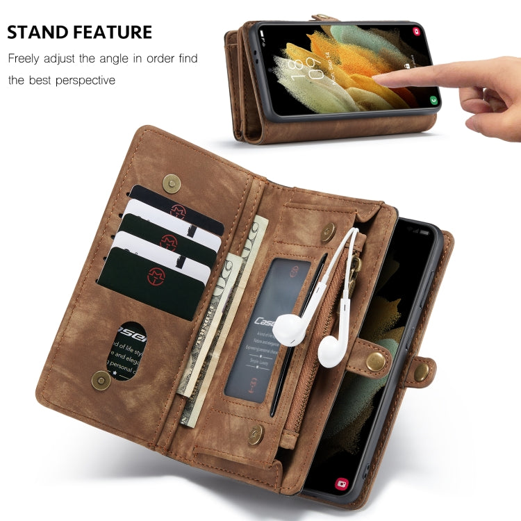 For Samsung Galaxy S21+ 5G CaseMe Detachable Multifunctional Horizontal Flip Leather Case, with Card Slot & Holder & Zipper Wallet & Photo Frame(Brown)