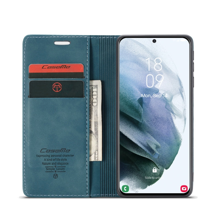 For Samsung Galaxy S21 5G CaseMe 013 Multifunctional Horizontal Flip Leather Case with Holder & Card Slot & Wallet(Blue)