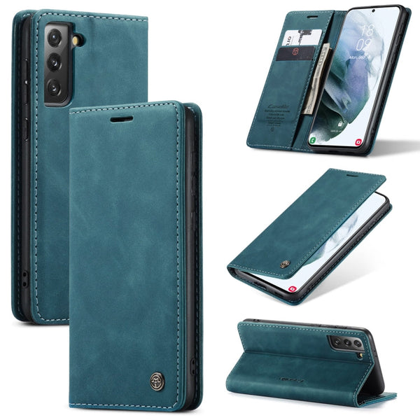 For Samsung Galaxy S21 5G CaseMe 013 Multifunctional Horizontal Flip Leather Case with Holder & Card Slot & Wallet(Blue)