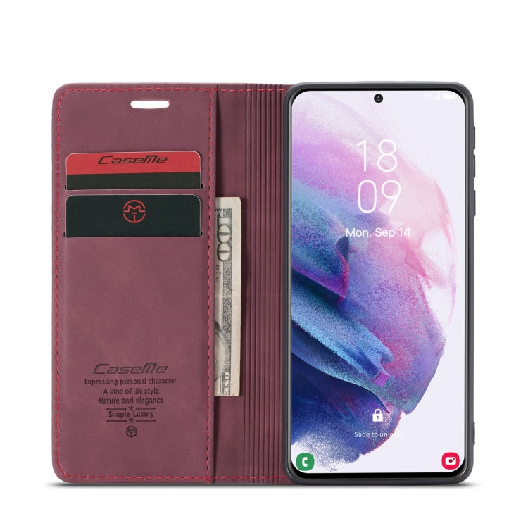 For Samsung Galaxy S21 5G CaseMe 013 Multifunctional Horizontal Flip Leather Case with Holder & Card Slot & Wallet(Wine Red)