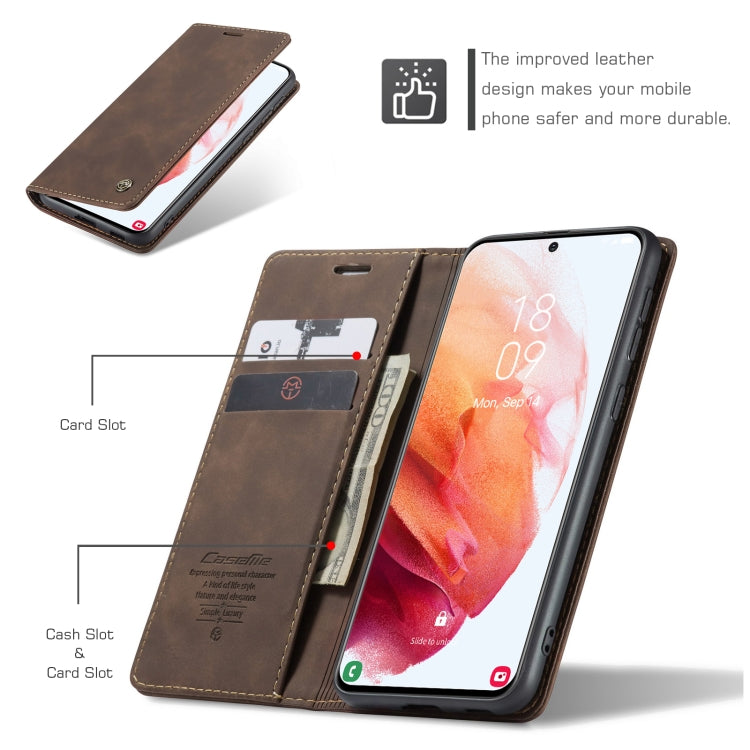 For Samsung Galaxy S21 5G CaseMe 013 Multifunctional Horizontal Flip Leather Case with Holder & Card Slot & Wallet(Coffee)