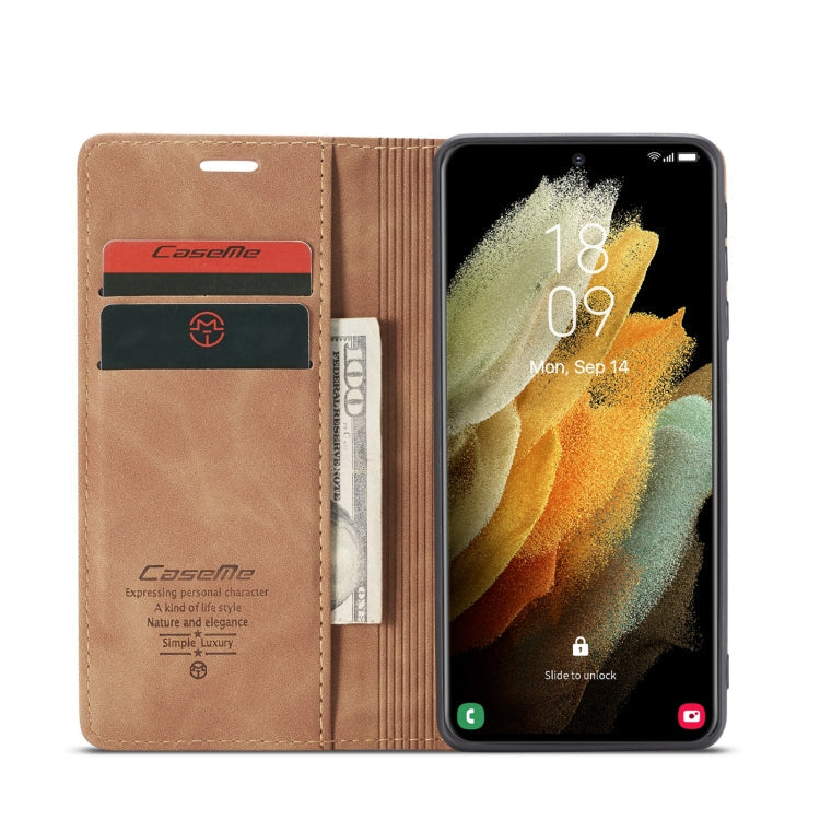 For Samsung Galaxy S21 Ultra 5G CaseMe 013 Multifunctional Horizontal Flip Leather Case with Holder & Card Slot & Wallet(Brown)
